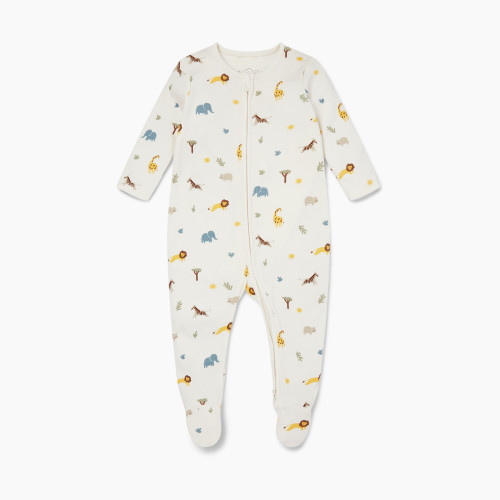 MORI Printed Zip Baby Pajamas - Safari, 0-3 M