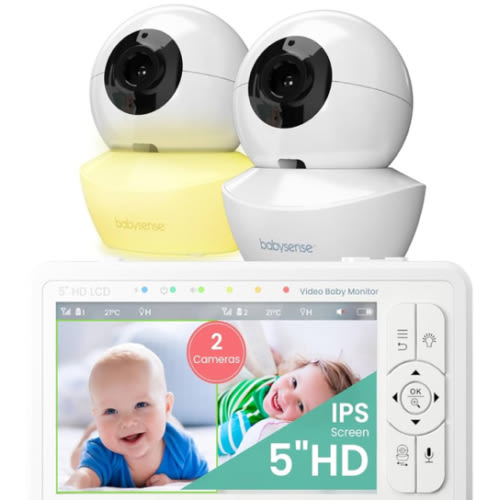Amazon.com: Babysense 5" HD Split-Screen Baby Monitor, Video Baby Monitor with 2 Cameras and Audio, Night Light, 1000ft Range, Two-Way Audio, 4X Zoom, Night Vision, 4000mAh Battery : Baby