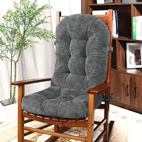 Focuprodu Rocking Chair Cushions 44x19.Thick/Comfortable Indoor Chair Pad.High Back Patio Chair Cushions with Breathable Granular Padding,3 Non-Slip Designs. (Su Light Gray, 44x19)