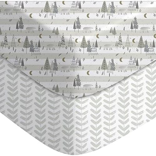 Yoofoss Baby Pack and Play Sheets 2 Pack for Boys and Girls - 38x26 Mini Crib Sheets Fitted Neutral Compatible with Graco Pack n Play Mattress,Ultra Soft Breathable Microfiber Forest Bear