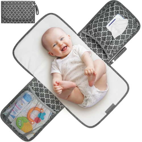 Baby Changing Pad (Gray), Portable & Waterproof Diaper Mat w/ Storage Pockets by EcoEarth