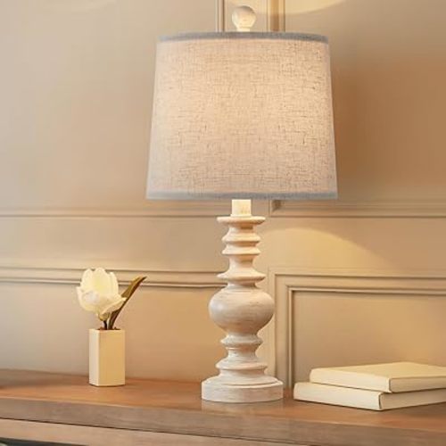 BOBOMOMO Resin 20.5" Farmhouse Lamps for Bedrooms Retro Side Table Lamps Bedside Lamp for Side Nightstand Living Room,Suitable for Decorating Small Areas（1 Pack）