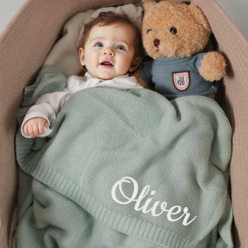 Custom Embroidery Knit Baby Blanket, Personalized Baby Name Blanket, Soft Cotton Knit Blanket with Name, Newborn Blanket, Baby Shower Gift