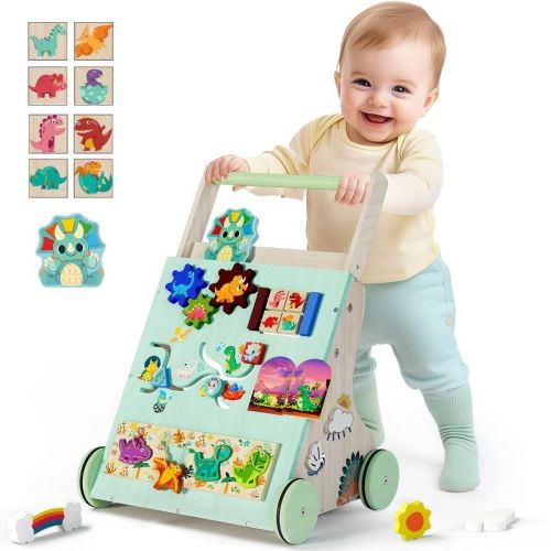Terramus Wooden Baby Walker, Dinosaur Toddler Push Walker, Montessori Learning Activity Center for Boys Girls