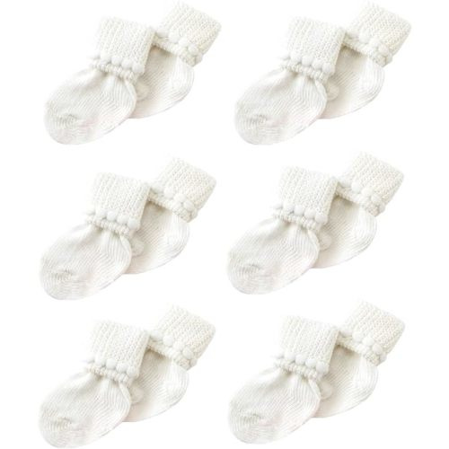 Nurses Choice 6 Pairs Stay-On Baby Socks, Soft Bubble Cuff Cotton Booties 0–3 Months, Hospital Trusted Essentials