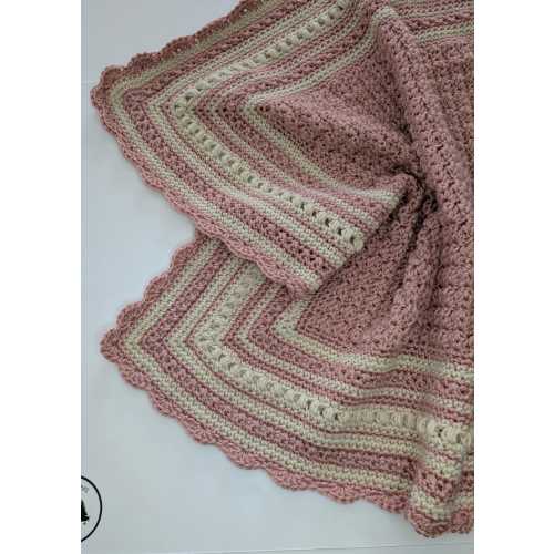Rosy Pink & Linen Handmade Crochet Baby Girl Blanket Afghan, Travel, Car Seat, Shower Gift for Baby Newborn