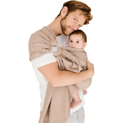 WildBird - Ring Sling Baby Carrier - Newborn to Up to 35 lbs - for Moms, Dads & Caregivers - 100% Natural European Linen Fibers - Versatile & Adjustable - 74” Size - Desert Lark Fabric & Bronze Ring