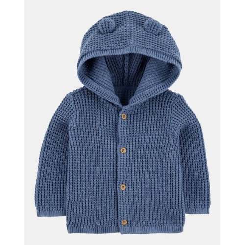 Baby Hooded Waffle Knit Cardigan - Navy Blue | Carter's