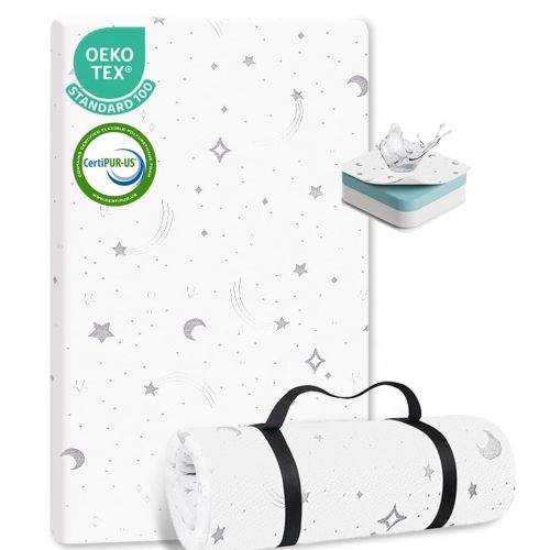 EMBRA LOVE Pack n Play Mattresses 38x26x1.5 Bamboo,Breathable,%100 Waterproof Non-Toxic,Washable Cover I Dual-Sided Gel Memory Foam I Toddler&Baby Pack and Play Mattress Pad Fits Playard&Playpen