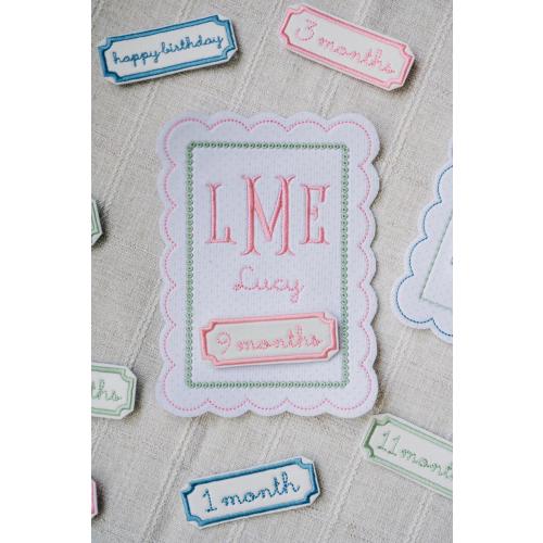 Pink Dot Baby Milestone Keepsake – Personalized Grandmillennial Baby Girl Gift | Custom Baby Name Appliqué Monthly Photo Prop with Velcro