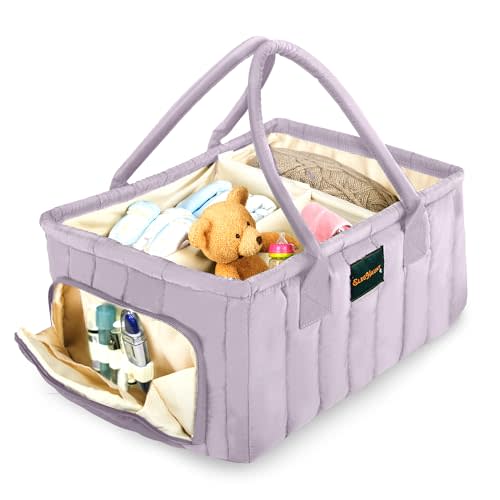 Eleghaunt Baby Diaper Caddy Basket Organizer-Sturdy, Breathable & Washable - Stylish Storage, Portable, Car Caddy Organizer, Nursery, Baby Gift Registry Newborn Essentials (Lilac)