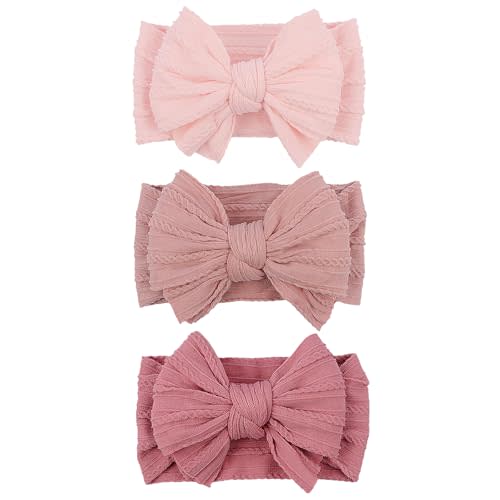 LemonSpace Handmade Baby Girls Headbands Soft Stretchy Nylon Hair Bands Hair Accessories Bows for Newborn Baby Girls Infant Toddlers Kids (Pink)