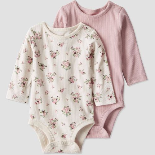 Little Planet By Carter's Organic Baby Girls' 2pk Floral Bodysuit - Pink 3m