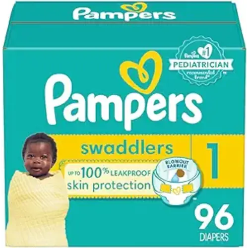 Pampers Swaddlers Diapers - Size 1, 96 Count, Ultra Soft Disposable Baby Diapers