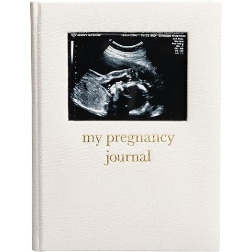 Pearhead Pregnancy Journal, Linen Guided Pregnancy Memory Book with Sonogram Photo Insert, Beige