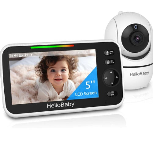 HelloBaby No WiFi Baby Monitor 5" Screen 30-Hour Battery Pan-Tilt-Zoom Video Upgrade with Camera and Audio, Night Vision, VOX, 2-Way Talk, 8 Lullabies and 1000ft Range