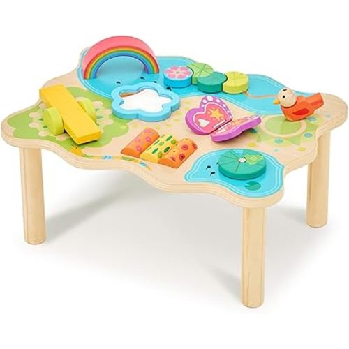 Monläurd® Montessori Wooden Activity Center & Play Table for Baby to Toddlers, Activity Table with Motor Skill Development, Daycare Essentials for Early Learning