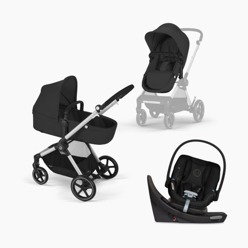 Cybex EOS 5-in-1 Travel System Stroller + Lightweight Aton G Swivel Infant Car Seat - Moon Black/Silver Frame