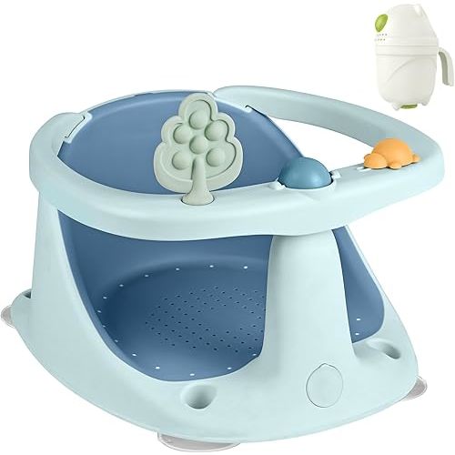 Baby Bath Seat for Babies 6 Months & Up - Bathtub Seats for Babies Sitting Up with Rinse Cup, Non-Slip, Comfortable, Infant Bath Essentials, Blue
