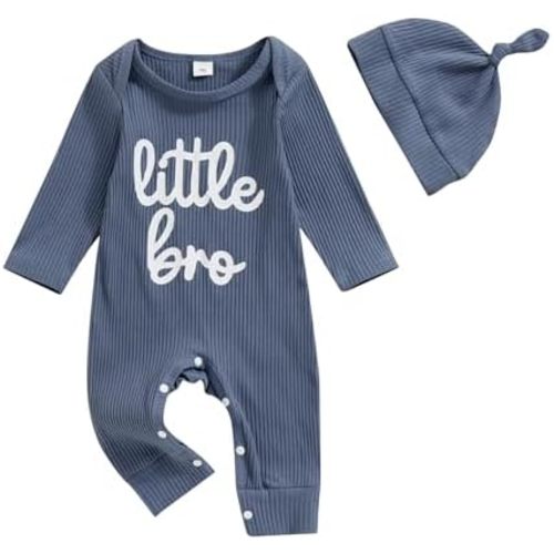 pengnight Newborn Baby Boys Girls Romper Long Sleeve Lil Bro Letter Print Solid Color Bodysuit Jumpsuit