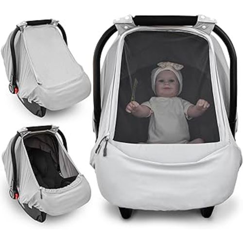 Baby Car Seat Cover,Sunproof Car Seat Canopy for Babies,Baby Boy Car Seat Cover, Baby Girl Car Seat Sun Shade Cover,Infant Carseat Covers for Summer/Autumn Use(Gray)