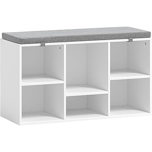 Shoe Storage Bench, 6 Cubbies Shoe Rack Bench with Padded Seat, Space Saving Shoe Shelf for Entryway, Living Room, Hallway, Bedroom
