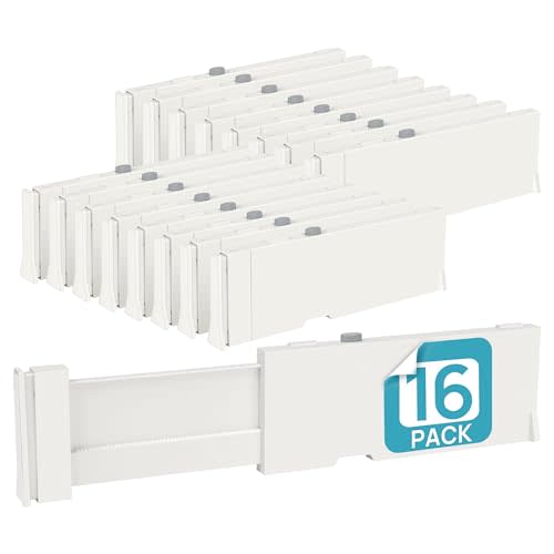 Vtopmart Drawer Dividers for Clothes 16 Pack, Adjustable 4" High Expandable from 11.6"-17" Dresser Drawer Organizer, Plastic Separators for Dresser, Baby Clothing, Kitchen, Cosmetic and Office Storage