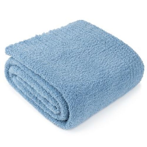 PAVILIA Plush Knit Throw Blanket for Couch Sofa Bed, Super Soft Fluffy Fuzzy Lightweight Warm Cozy All Season, Light Blue/Twin - 60x80