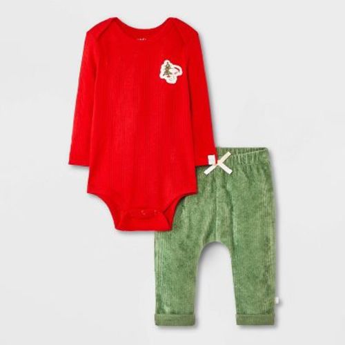 Baby 2pc Peanuts Little Snoopy Christmas Bodysuit and Pants Set - Red/Green