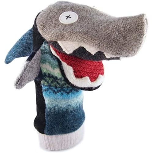 Cate and Levi - Baby Shark Boy Gift - Hand Puppet - Premium Reclaimed Wool - Handmade in Canada - Machine Washable (Shark)
