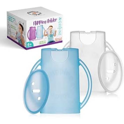 Squeeze Proof Food Pouch Holder for Toddlers, Babies, Kids, Mess Free No Squeeze Juice Box Drink and Applesauce Snack Holder with Easy Grip Handles and Lid