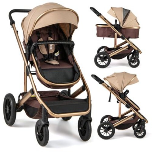 INFANS 2 in 1 Baby Stroller, Folding Newborn Pram Convertible Stroller Bassinet for Infant Foldable High Landscape Shock Absorption with Reversible Seat Aluminum Structure for Pushchair