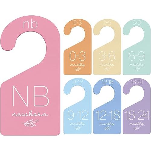 Whaline 7Pcs Baby Closet Size Dividers Macaron Colors Acrylic Hanger Clothes Organizers Newborn to 24 Month Thicken Infant Wardrobe Separators for Home Nursery Baby Clothes