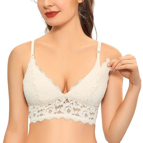 MOMANDA Women's Lace Nursing Bra Wirefree Padded Breastfeeding Maternity Bralette Cute