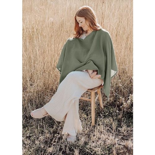 Konssy Muslin Nursing Cover for Breastfeeding, 360° Full Privacy Breathable 100% Cotton Breastfeeding Cover, Multi-use Carseat Canopy(Fog Green)