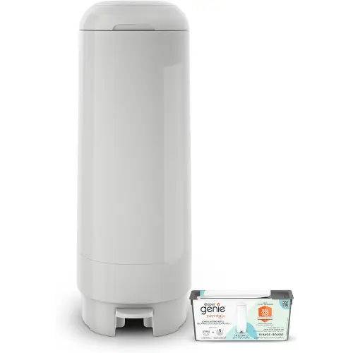 Diaper Genie Signature Pail (Grey) Includes 1 Easy Roll Refill with 18 Bags | Holds Up to 846 Newborn-Sized Diapers Per Refill