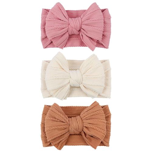 LemonSpce Handmade Baby Bows for baby girls Stretchy Nylon Hair Bands Hair Accessories with Headbands Bows for Newborn Baby Girls Infant Toddlers Kids Bow(Pink Brown light Beige)