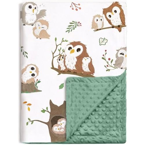 BOPRIO Baby Blankets for Unisex Boys Girls, Ultra Soft Nursery Minky Blankets with Owl Family Design and Dotted Fleece Backing, Cozy Bed Throws for Newborn Toddler Gift 30 x 40 Inch