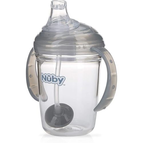 Nuby Twin Handle 360 Grip N' Sip 8oz Tritan Cup with Hygienic Cover, Grey,1 Count (Pack of 1)