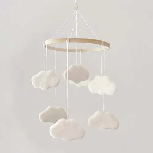 Baby Mobile for Crib - Boho Crib Mobile - Felt Cloud Mobile - Gender Neutral Baby Mobile - Boho Nursery Decor - Crib Mobile for Girls, Boys - Mobile for Bassinet, Pack N Play - Cloud