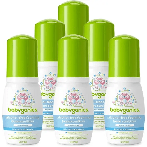 Babyganics Foaming Pump Hand Sanitizer, Alcohol Free, Travel Size, Fragrance Free, Kills 99.9% of Common Bacteria, Moisturizing, 1.69oz (Pack of 6)