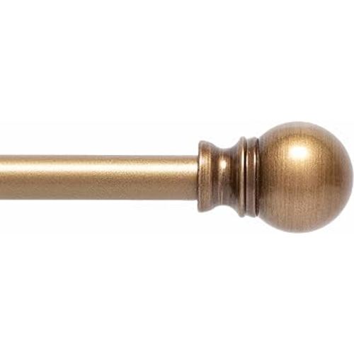 Kenney KN55972 Davenport Ball End Petite Café Decorative Window Curtain Rod, 28-48" Adjustable Length, Brushed Brass Finish, 1/2" Diameter Steel Tube