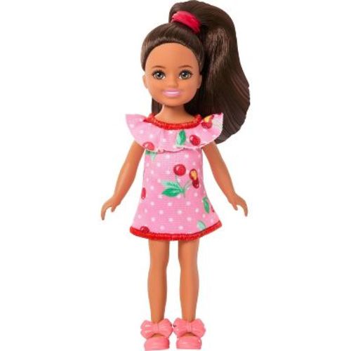 Barbie Club Chelsea Lula Small Doll 6" with Brunette Hair in Cherry-Print Dress and Sandals