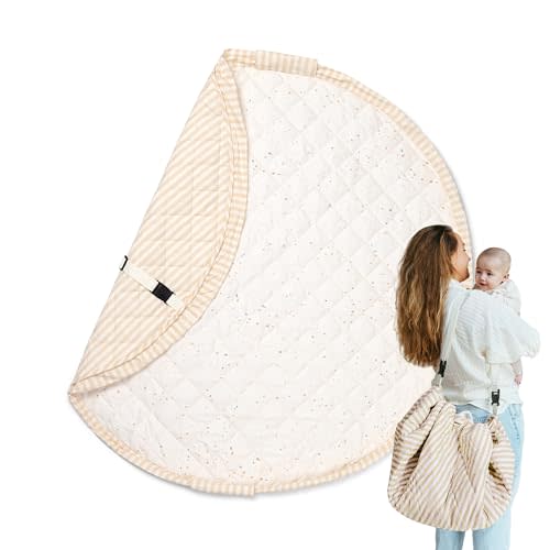 Blooom 2-in-1 Quilted Baby Play Mat & Storage Bag | Portable, Soft, and Convenient | Perfect for Travel & On-The-Go | Portable Play Mat for Baby & Toddler | Oekotex Cotton (Confetti, 47 Inches)