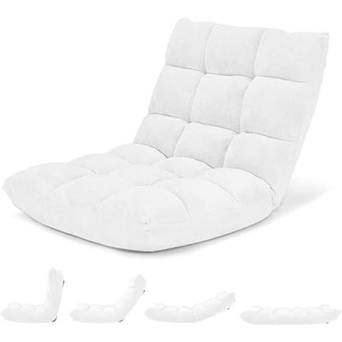 Giantex Floor Chair with Back Support, 14 Adjustable Position, Padded Sleeper Bed, Couch Recliner, Folding Gaming Floor Chairs for Adults, Living Room, Bedroom, Yoga, Meditation, White
