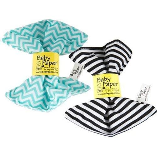 Baby Paper – 2 Pack of Crinkly, Sensory Toys, Black & White Stripe, Turquoise Zig Zag