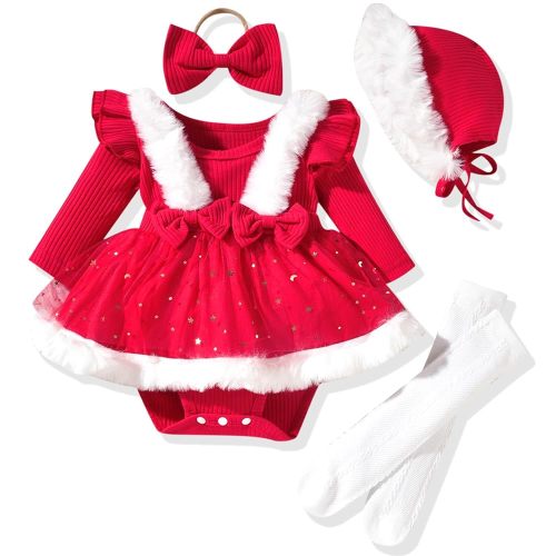 Unutiylo Preemie Newborn Baby Girl Clothes Romper Suspender Dress Fall Winter Outfits Ruffle Long Sleeve Jumpsuit
