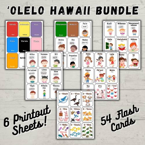 Printable Flash Cards, Hawaiian Words Flash Cards Sheets, Digital Download Print, Fun Gift for Kids and Adults, Instant Access