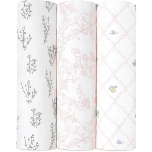 aden + anais Silky Soft Swaddle Blanket, Boutique Muslin Blankets for Girls & Boys, Baby Receiving Swaddles, Ideal Newborn & Infant Swaddling Set, Perfect Shower Gifts, 3 Pack, French Floral