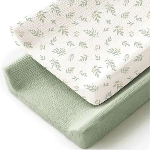 Changing Pad Cover for Neutral Baby Muslin Soft Cotton Diaper Changing Table Pad Cover Changing Pad Sheets for Girls and Boys - 2 Pack(Green)